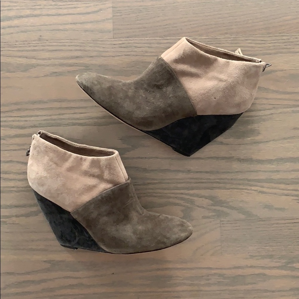 Beige and gray booties